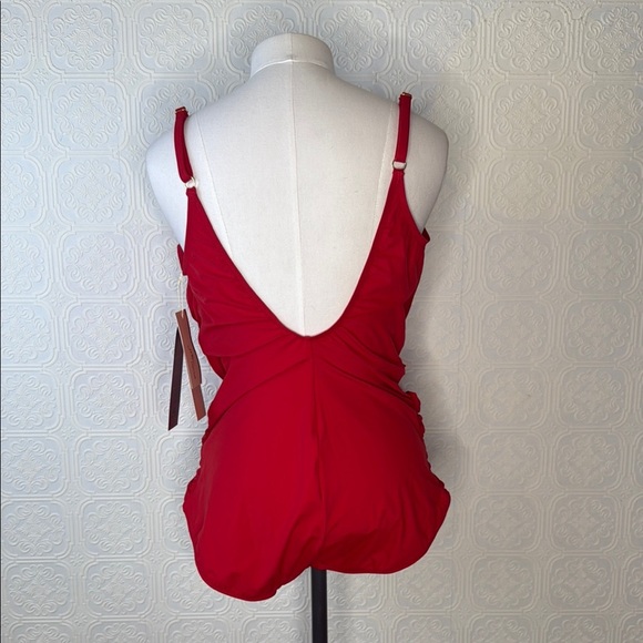 Gottex | Lattice V-Neck Criss Cross Ruched  One Piece Bathing Suit, Size 18 NWT - Picture 6 of 16